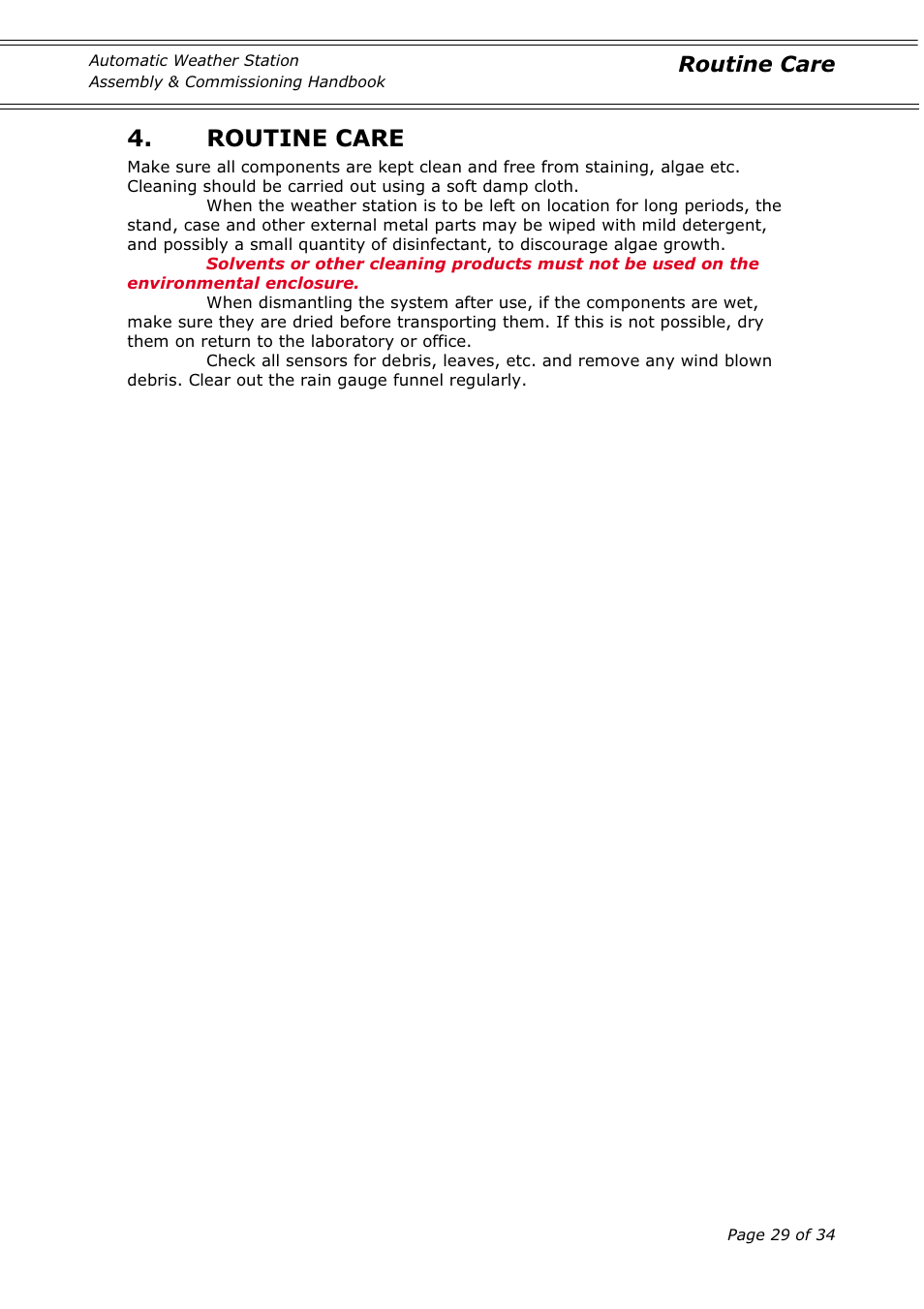 Routine care | Casella CEL Automatic weather station User Manual | Page 29 / 34