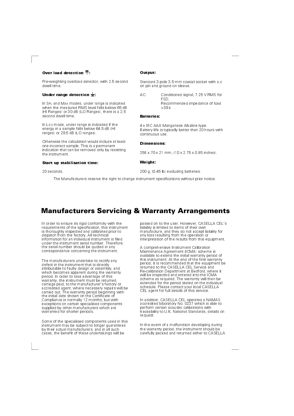 Manufacturers servicing & warranty arrangements | Casella CEL CEL-269 User Manual | Page 7 / 8