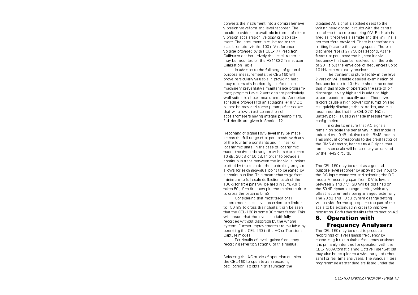 Operation with frequency analysers | Casella CEL CEL-160 User Manual | Page 13 / 24