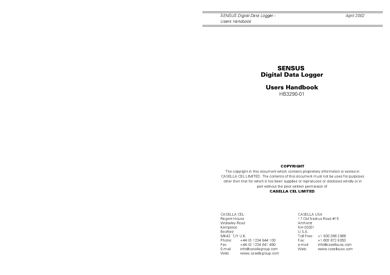 Casella CEL Sensus data logger unit User Manual | 44 pages