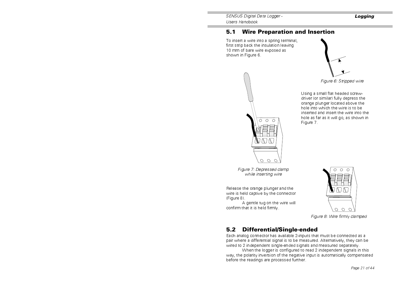 1 wire preparation and insertion, 2 differential/single-ended | Casella CEL Sensus data logger unit User Manual | Page 21 / 44