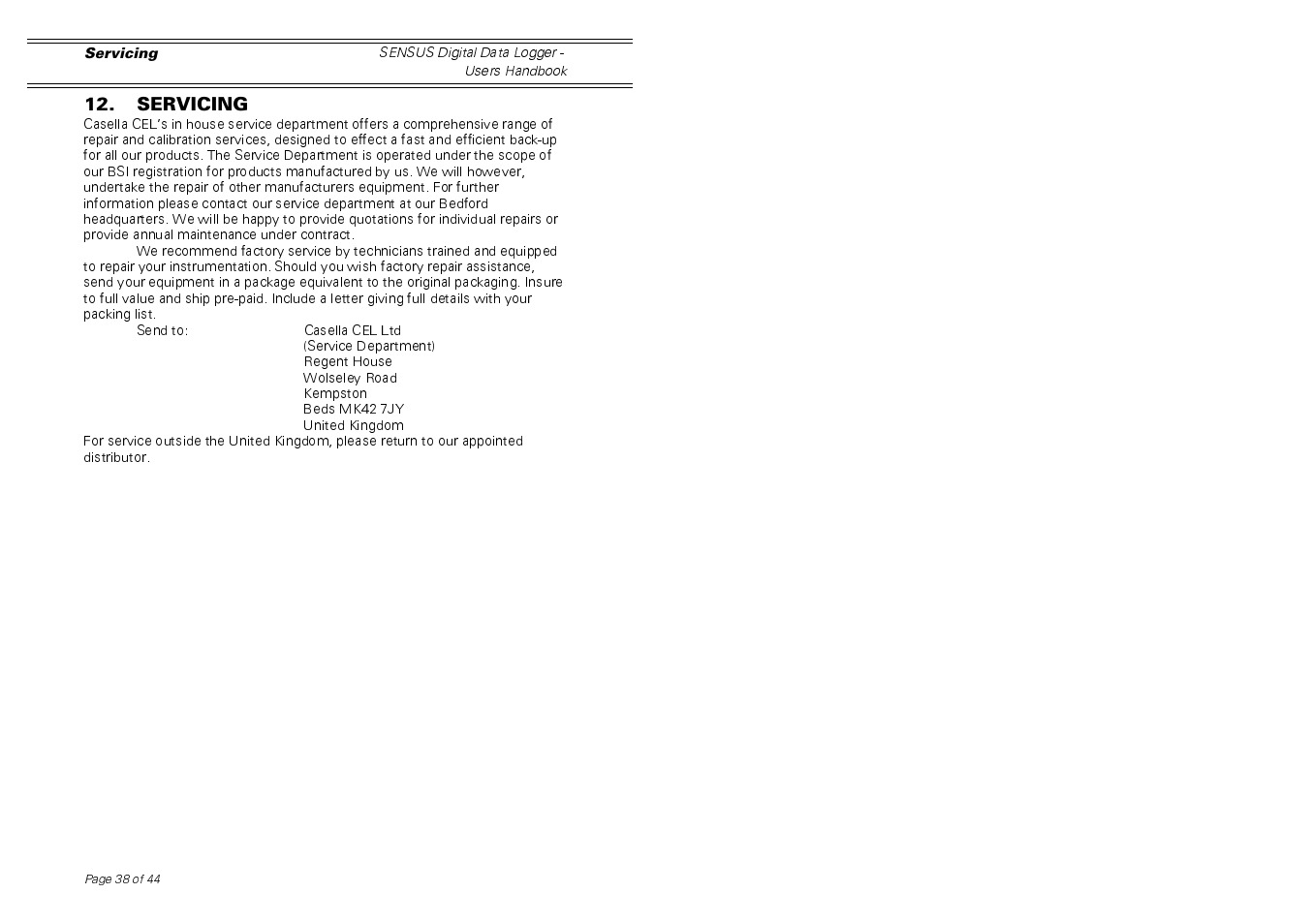 Casella CEL Sensus data logger unit User Manual | Page 38 / 44