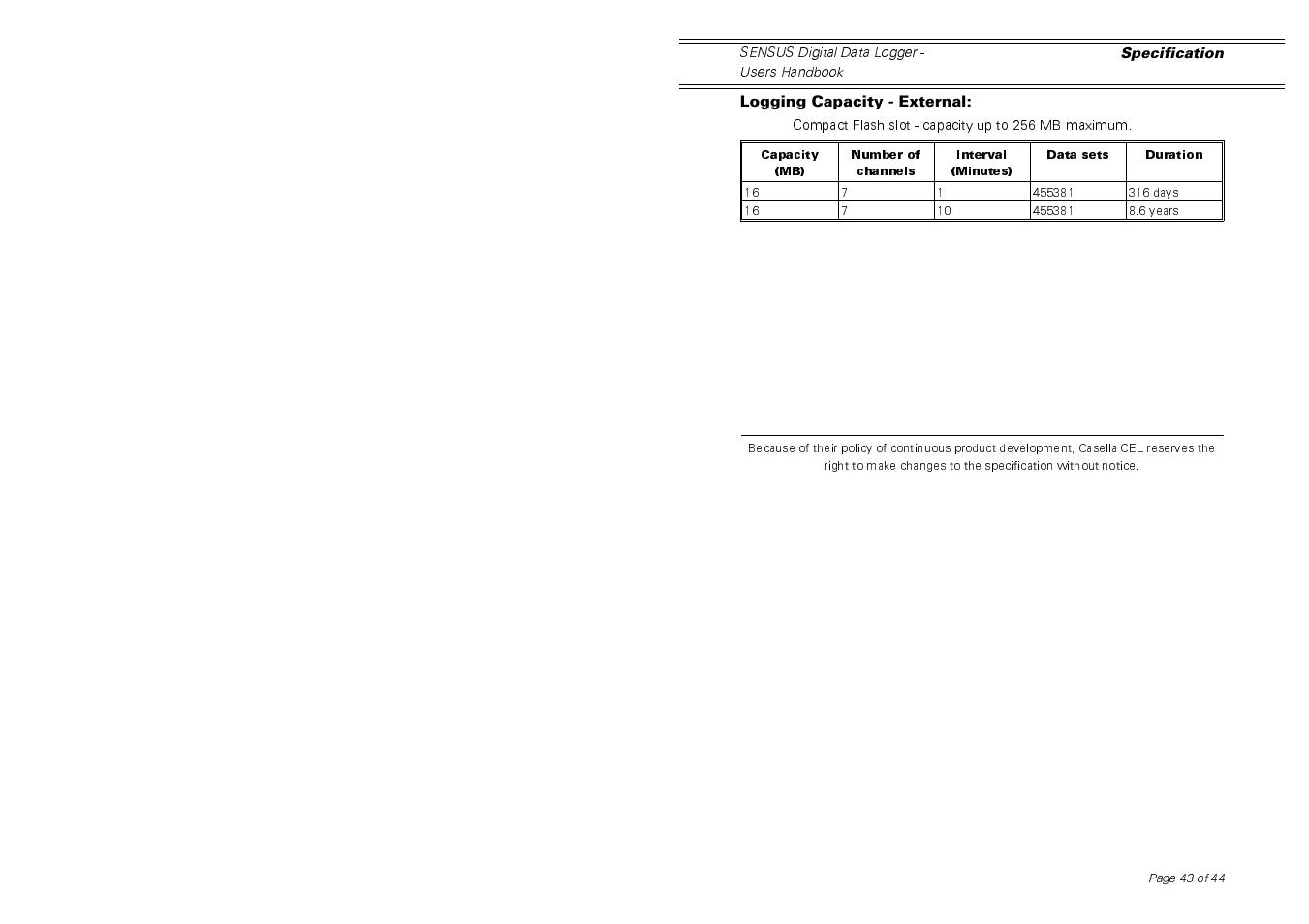 Casella CEL Sensus data logger unit User Manual | Page 43 / 44