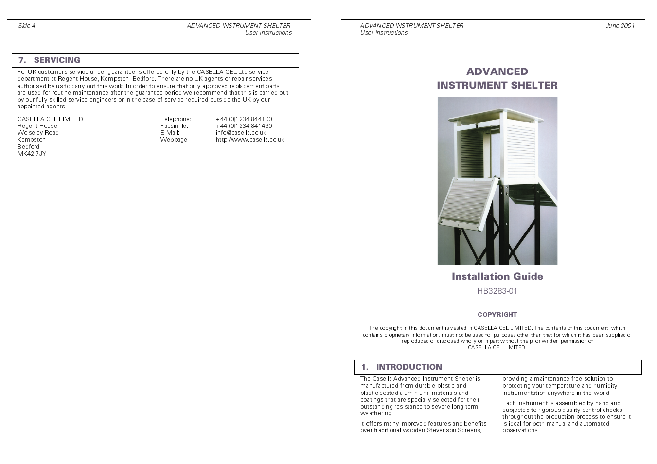 Casella CEL Advanced instrument shelter HB3283-01 User Manual | 2 pages