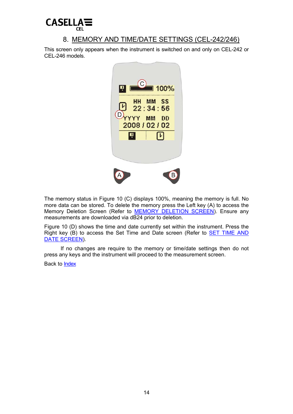 Time and date, Scribed in, Section 8 | If you do not wish | Casella CEL CEL24X User Manual | Page 14 / 21