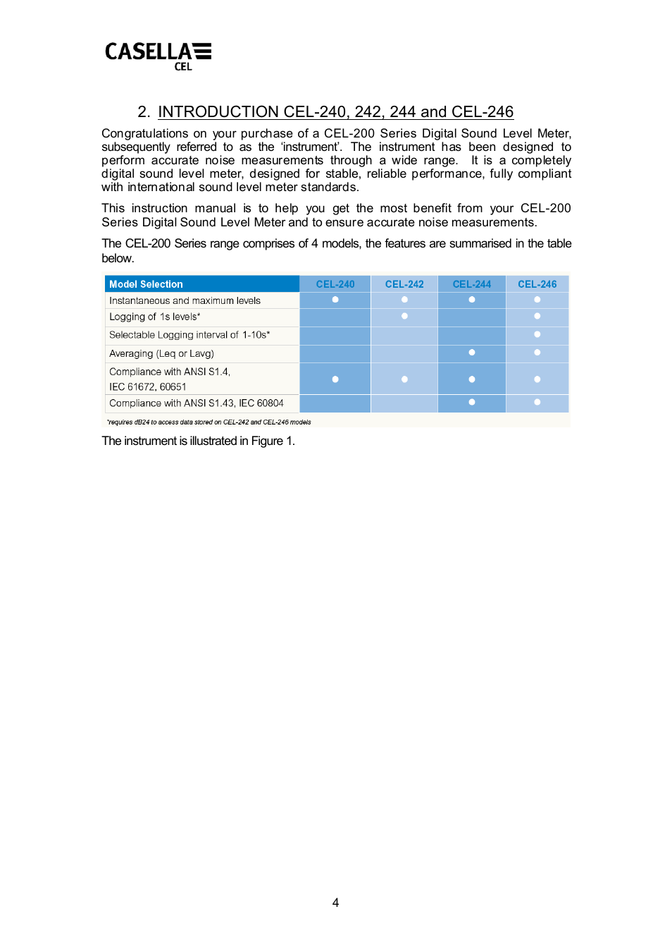 Introduction cel-240, 242, 244 and cel-246, Introduction | Casella CEL CEL24X User Manual | Page 4 / 21