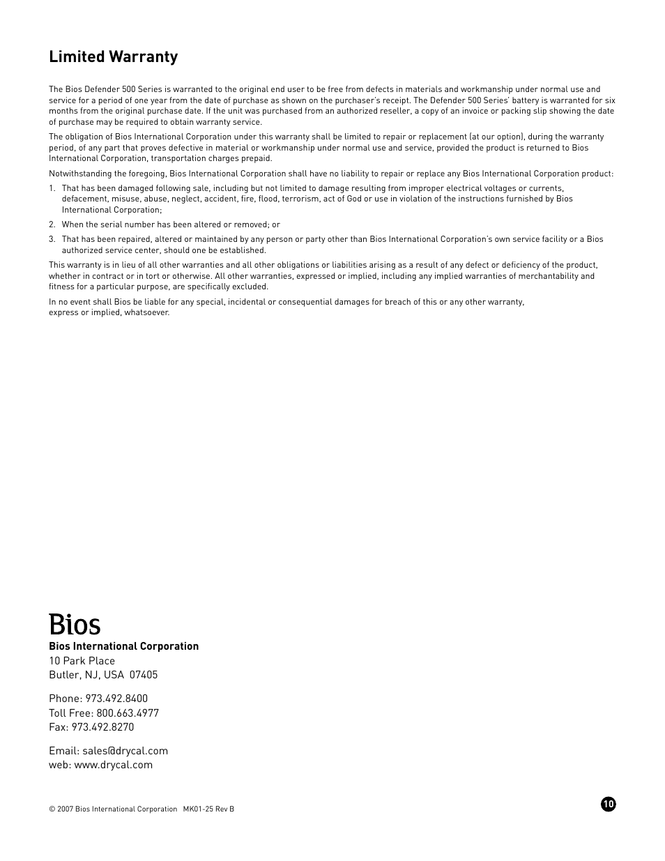 Limited warranty | Casella CEL Defender 510/520 flow calibrator User Manual | Page 11 / 11