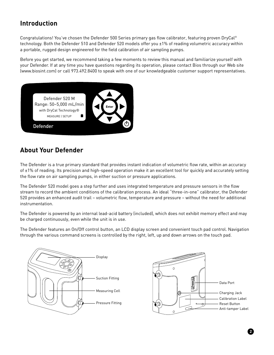 Introduction, About your defender | Casella CEL Defender 510/520 flow calibrator User Manual | Page 3 / 11