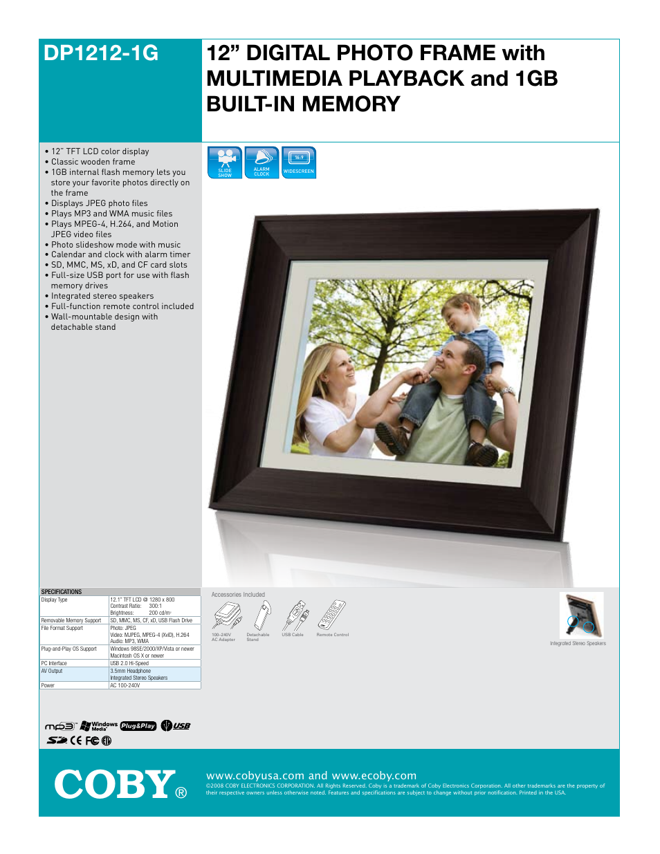 COBY electronic DP1212-1G User Manual | 1 page