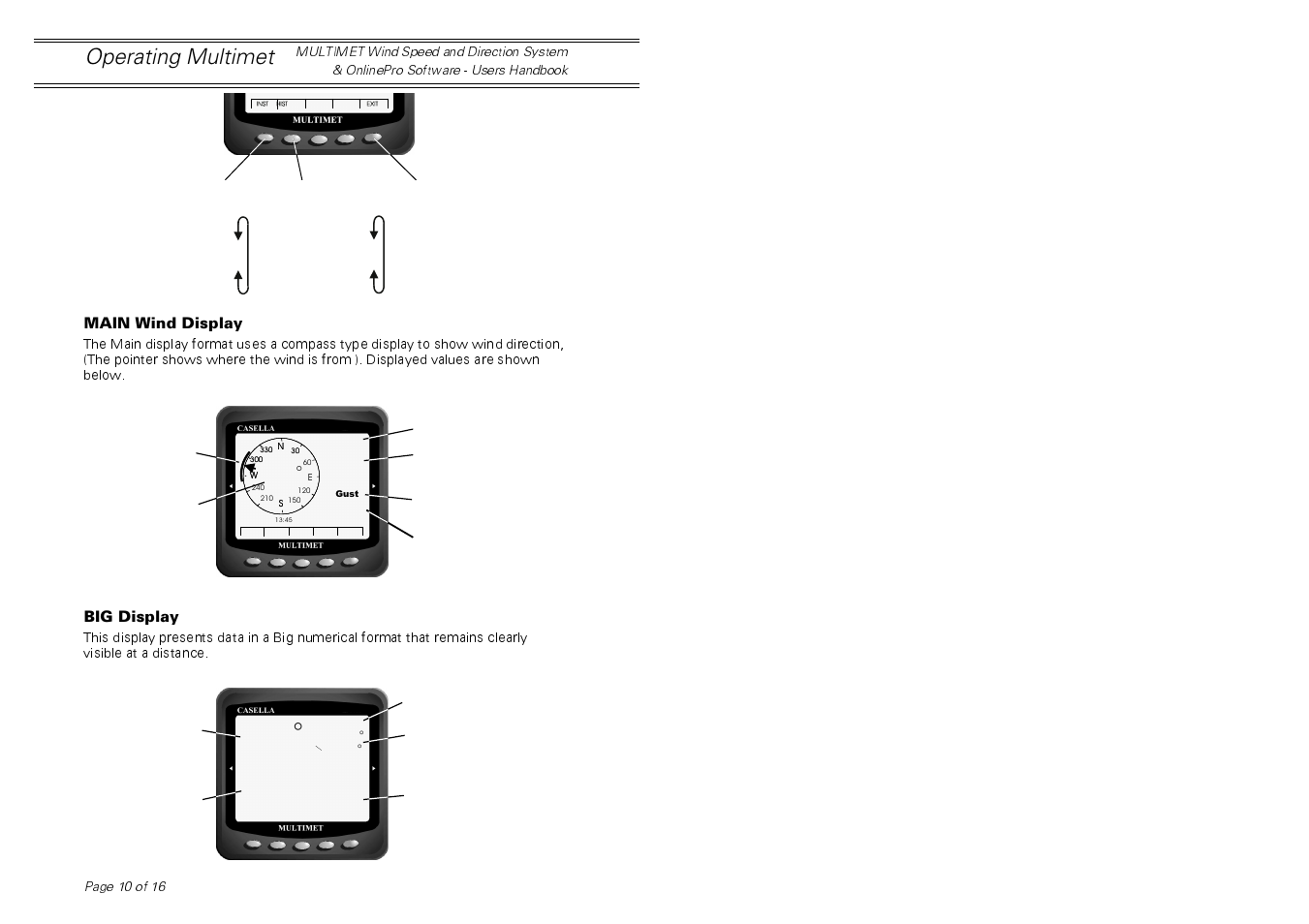 Operating multimet, Main wind display, Big display | Casella CEL Multimet User Manual | Page 10 / 16