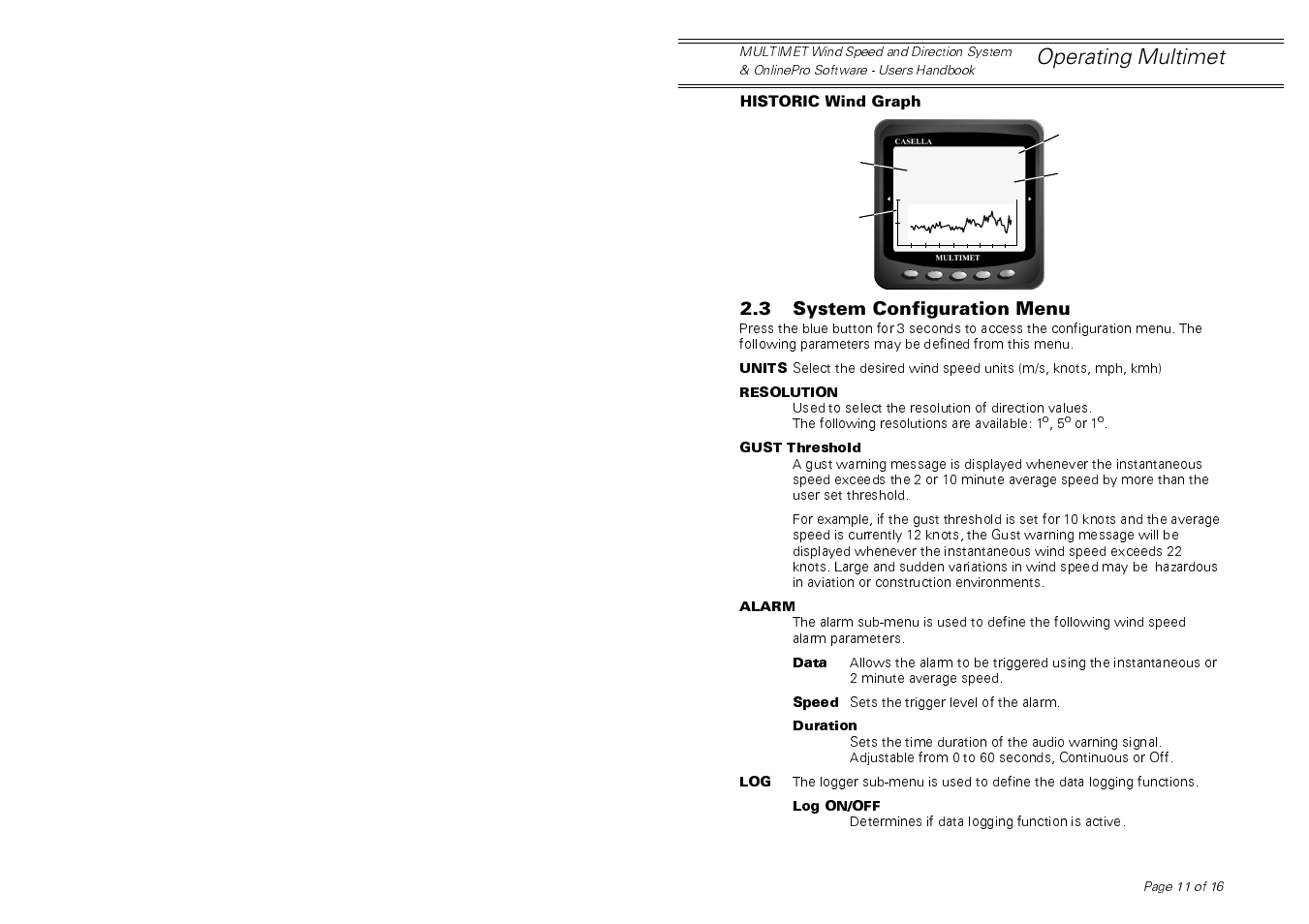 Operating multimet, 3 system configuration menu | Casella CEL Multimet User Manual | Page 11 / 16