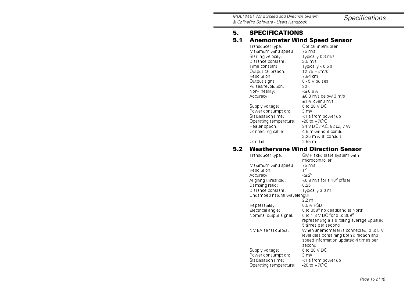 Specifications | Casella CEL Multimet User Manual | Page 15 / 16