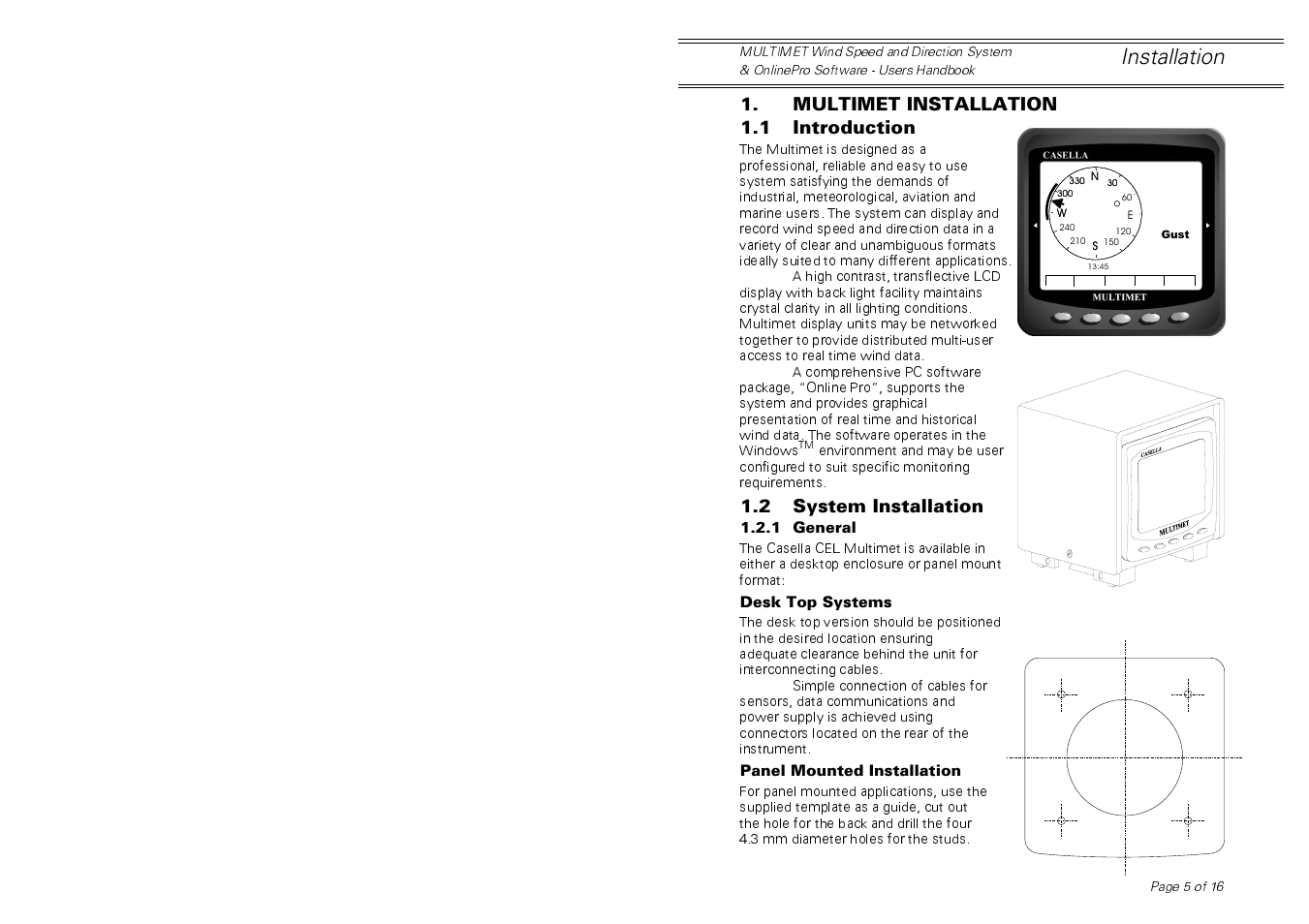 Installation, Multimet installation 1.1 introduction, 2 system installation | Casella CEL Multimet User Manual | Page 5 / 16