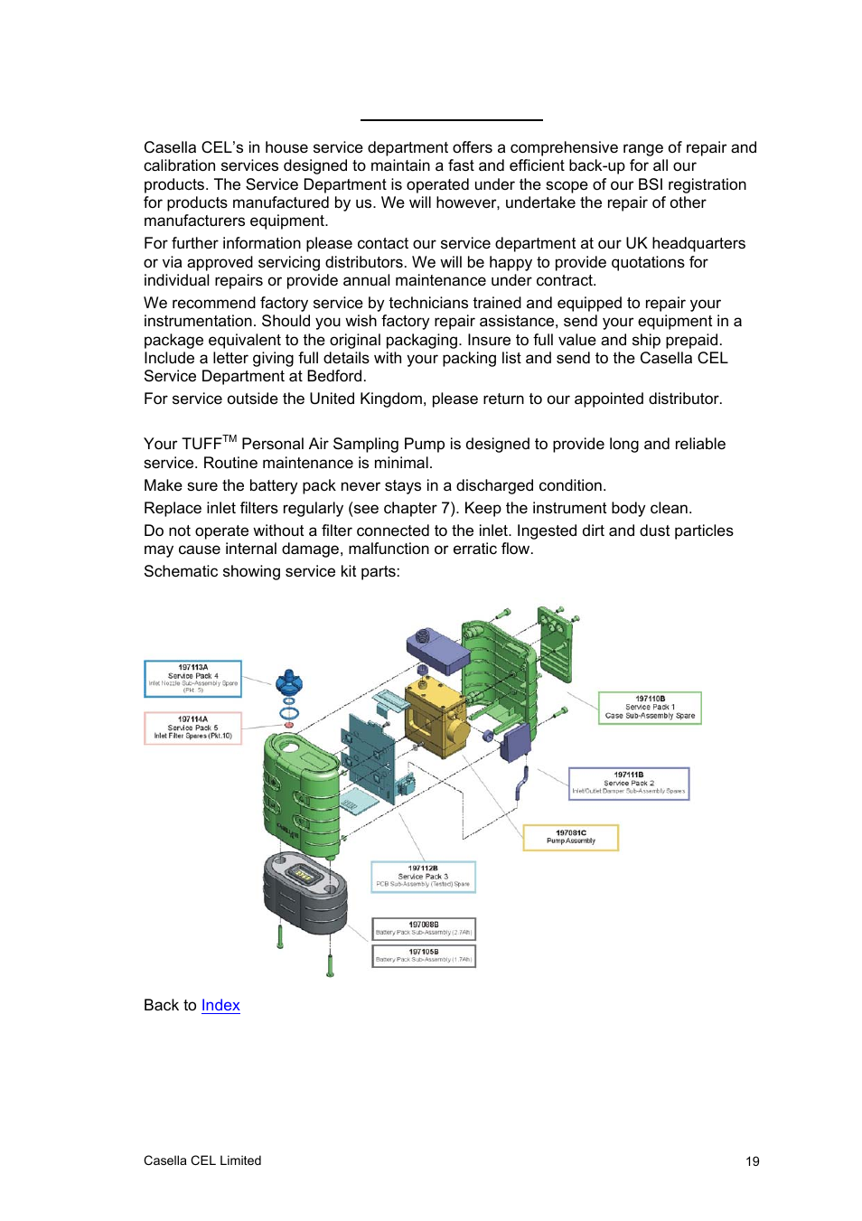 Servicing | Casella CEL Software for the Tuff sampling pumps User Manual | Page 19 / 38