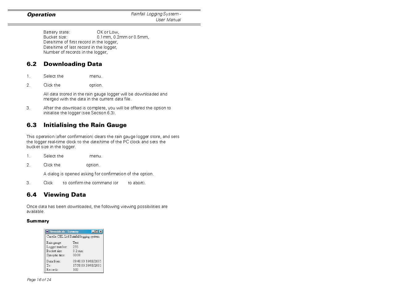 Casella CEL Software for the Rainfall gauge system User Manual | Page 16 / 24