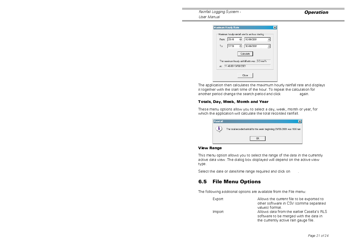 Casella CEL Software for the Rainfall gauge system User Manual | Page 21 / 24