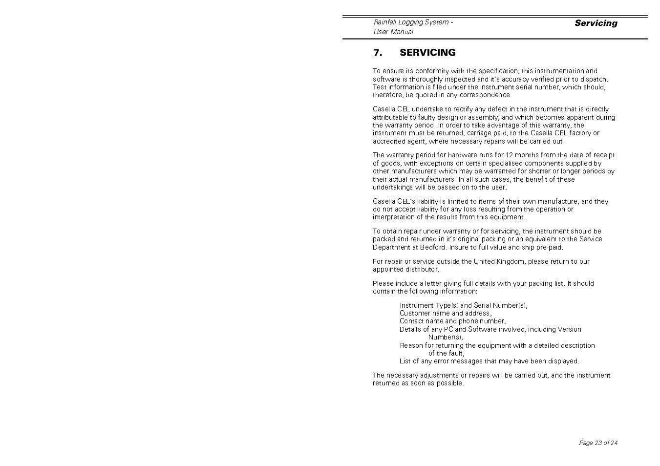 Casella CEL Software for the Rainfall gauge system User Manual | Page 23 / 24