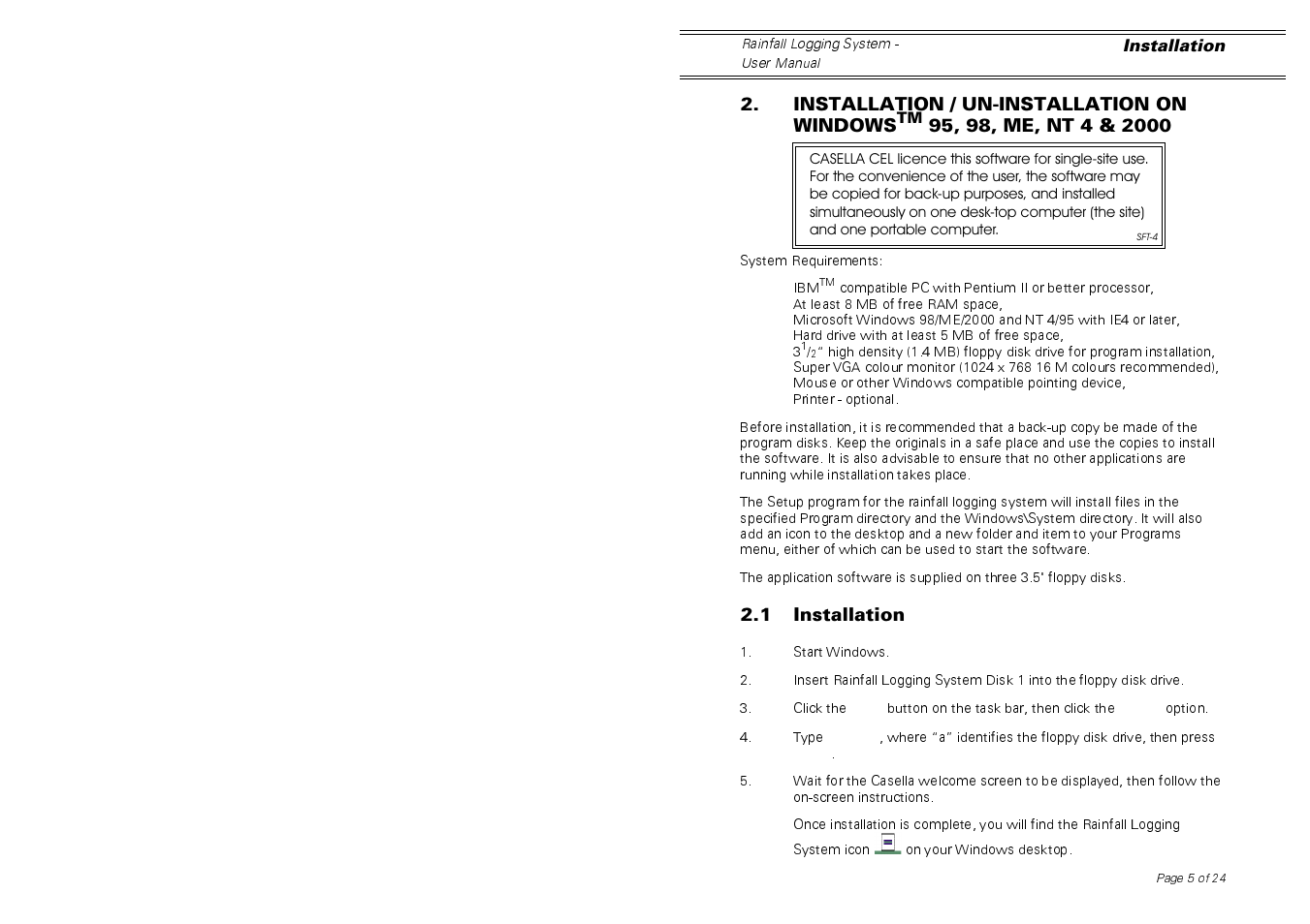 Casella CEL Software for the Rainfall gauge system User Manual | Page 5 / 24