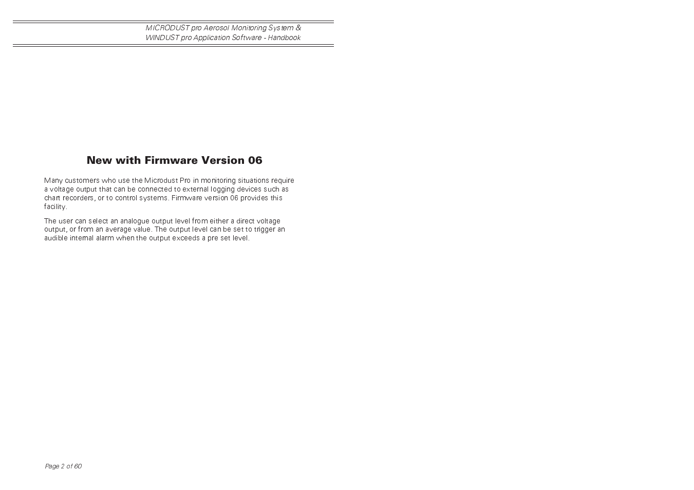 New with firmware version 06 | Casella CEL Software for the Microdust dust monitor User Manual | Page 2 / 59