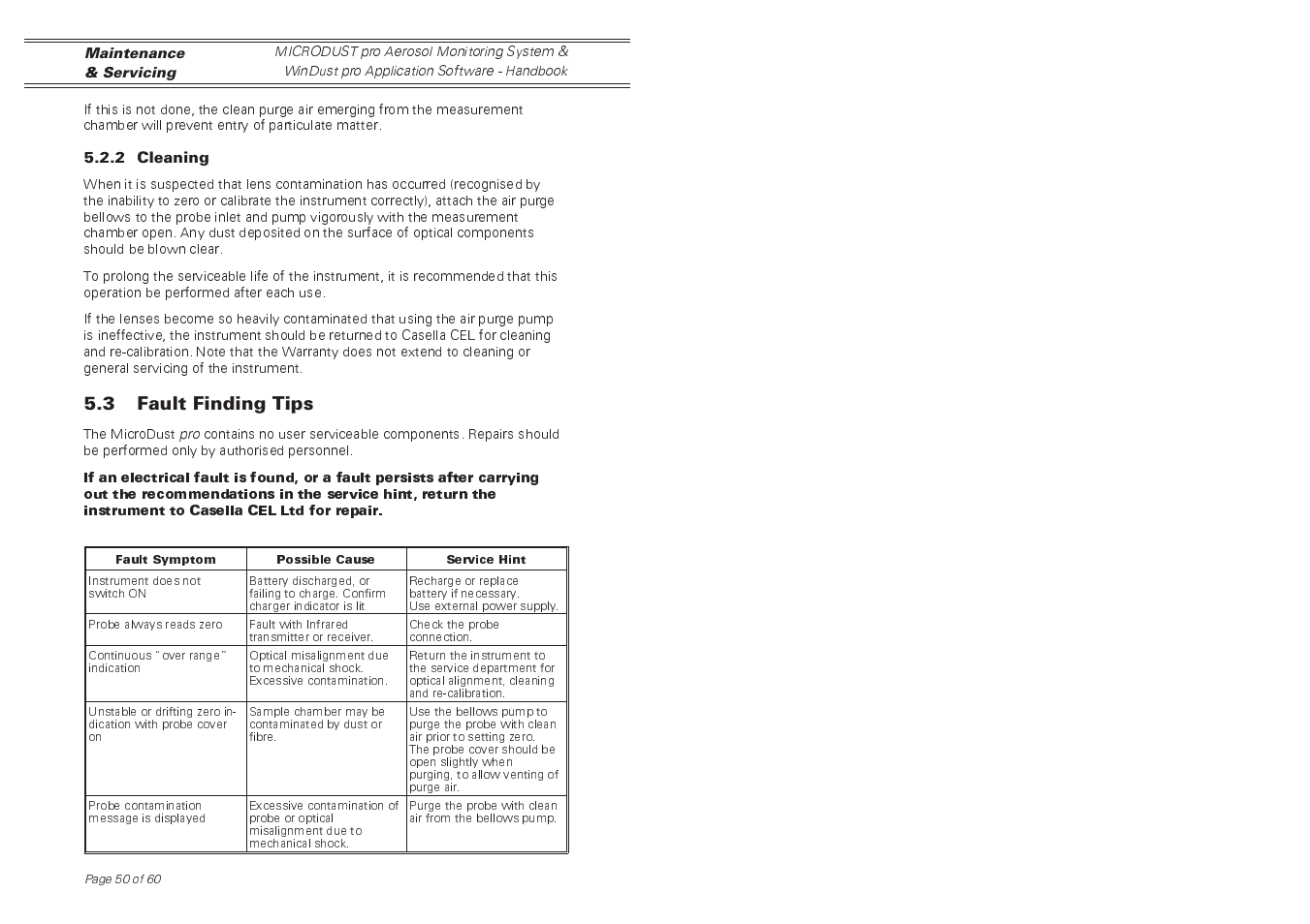 3 fault finding tips | Casella CEL Software for the Microdust dust monitor User Manual | Page 50 / 59