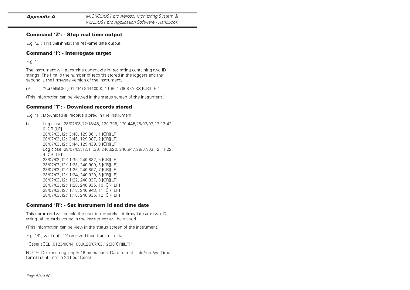 Casella CEL Software for the Microdust dust monitor User Manual | Page 56 / 59