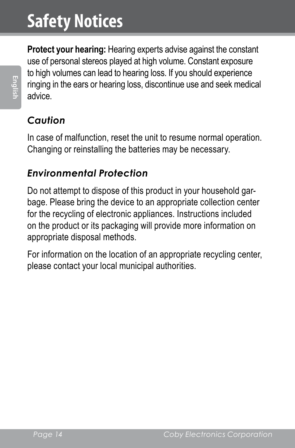 Safety notices | COBY electronic CXR123 User Manual | Page 14 / 48