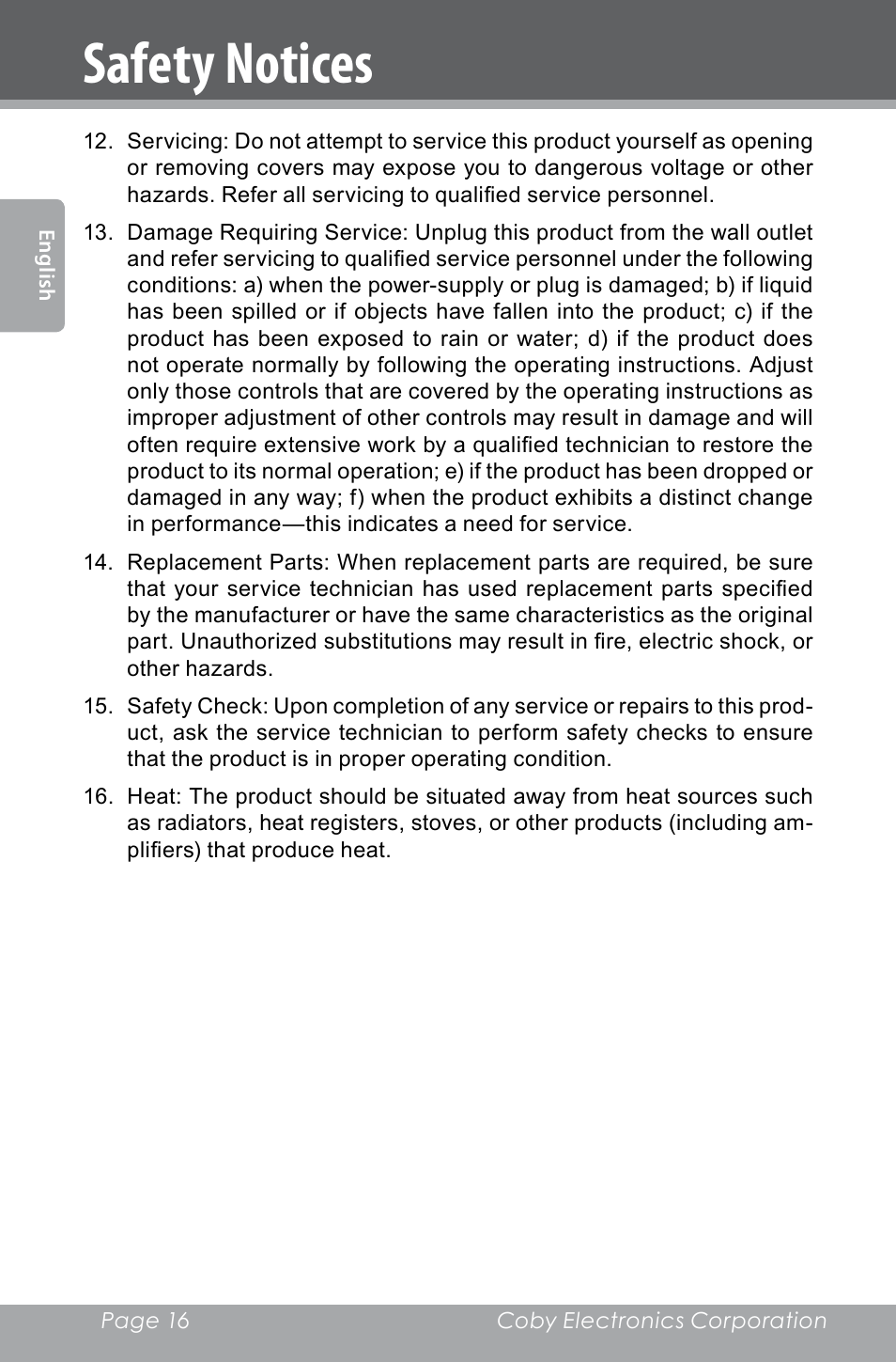 Safety notices | COBY electronic CXR123 User Manual | Page 16 / 48