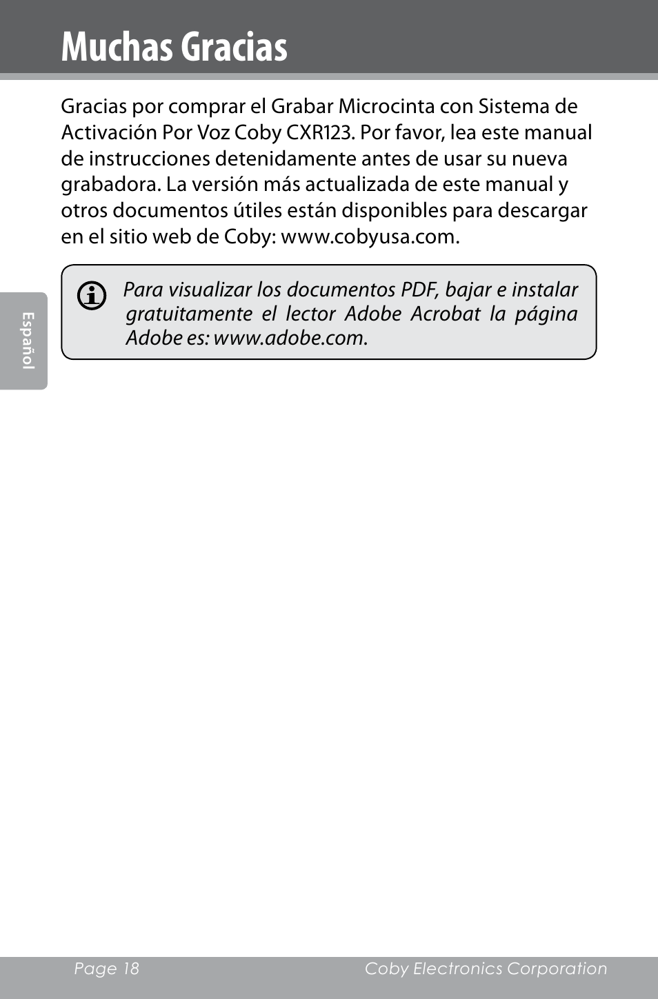 Muchas gracias | COBY electronic CXR123 User Manual | Page 18 / 48