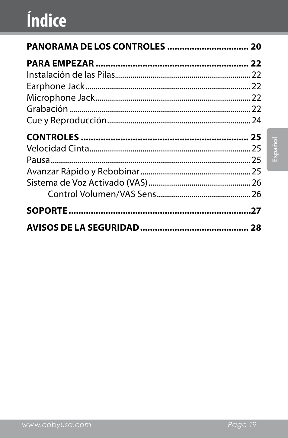 Índice | COBY electronic CXR123 User Manual | Page 19 / 48