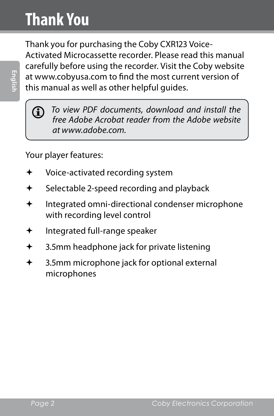 COBY electronic CXR123 User Manual | Page 2 / 48