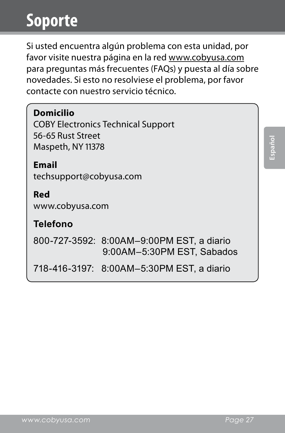 Soporte | COBY electronic CXR123 User Manual | Page 27 / 48