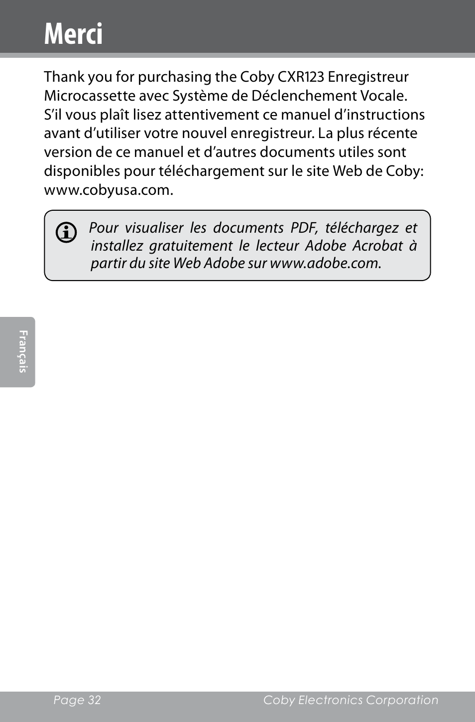 Merci | COBY electronic CXR123 User Manual | Page 32 / 48