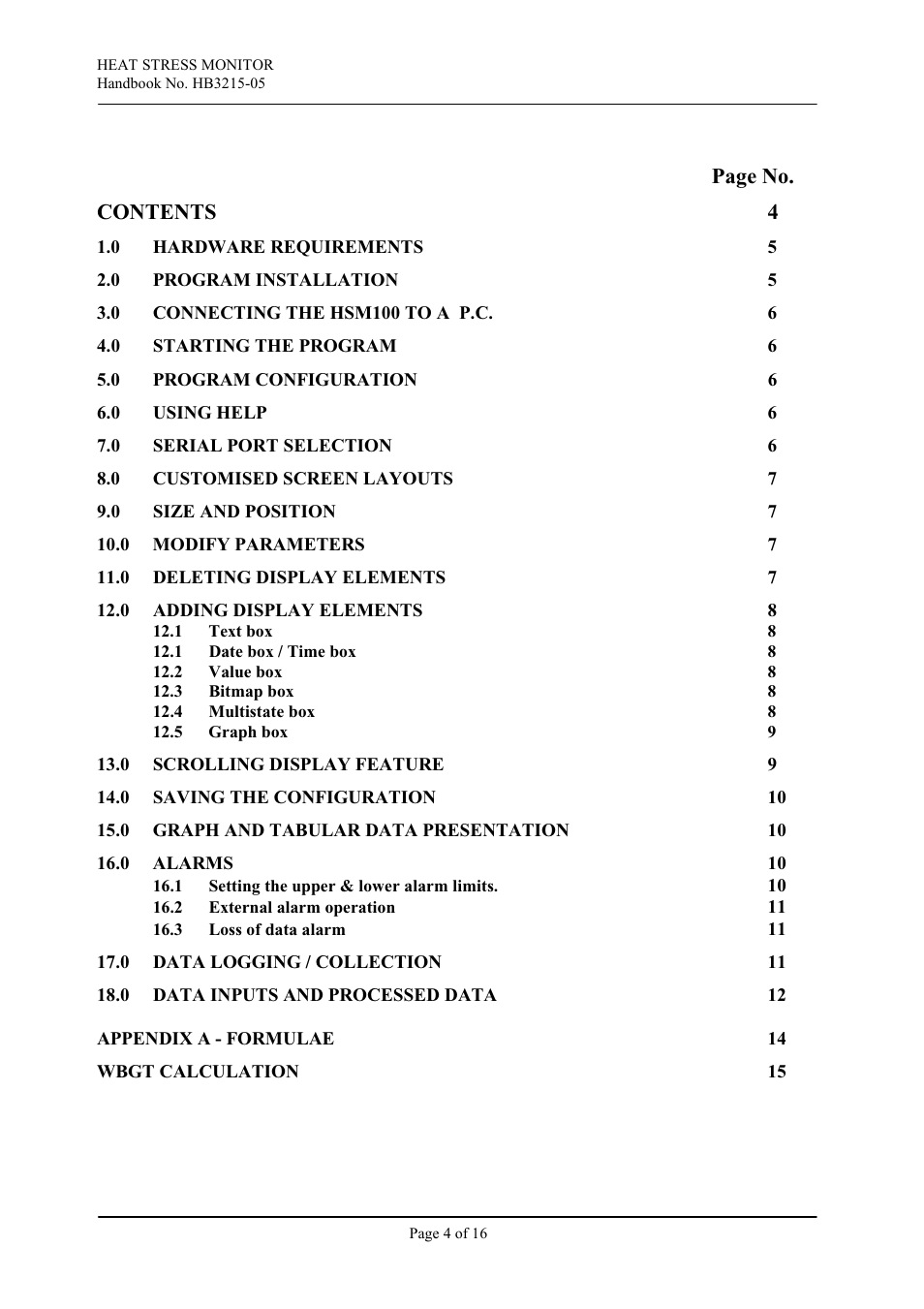 Page no. contents 4 | Casella CEL Software for Heat Stress Monitor HSM100 User Manual | Page 4 / 16