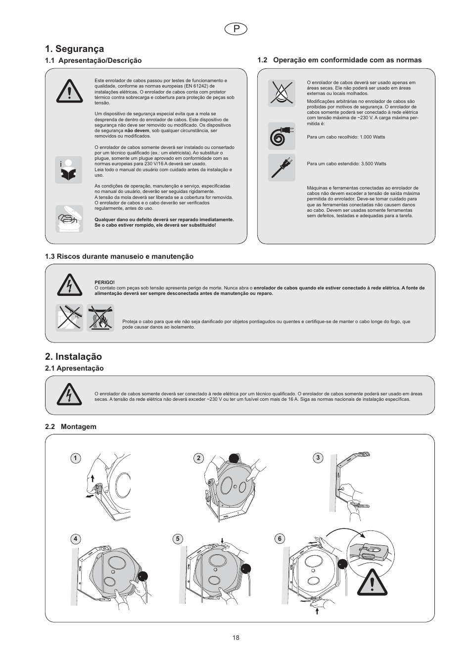 Segurança, Instalação | CEJN Cable Reels User Manual | Page 18 / 57