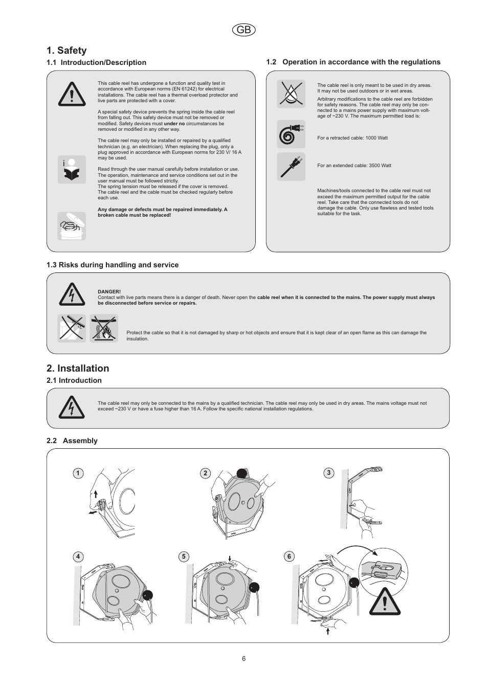 Safety, Installation | CEJN Cable Reels User Manual | Page 6 / 57