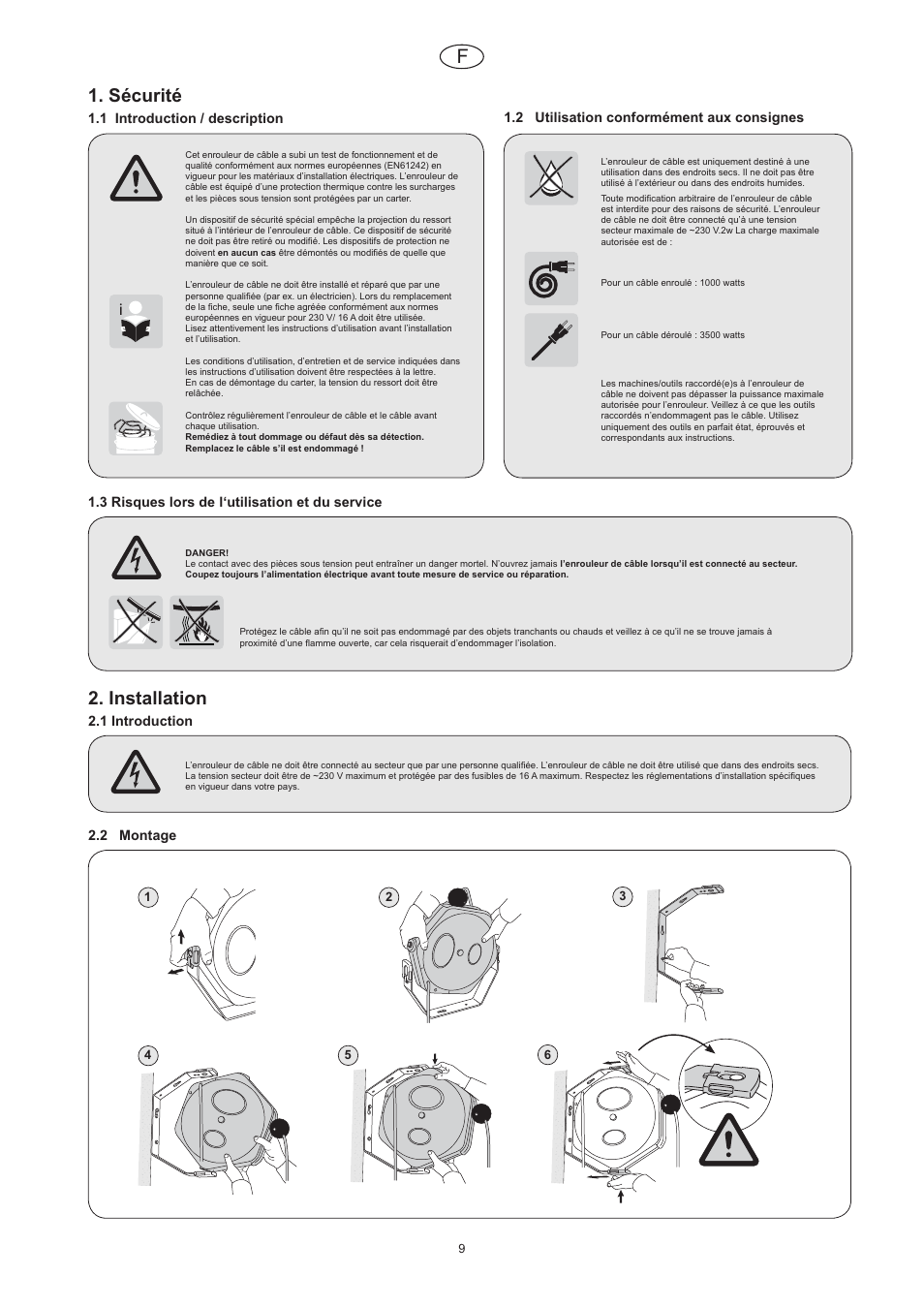 Sécurité, Installation | CEJN Cable Reels User Manual | Page 9 / 57