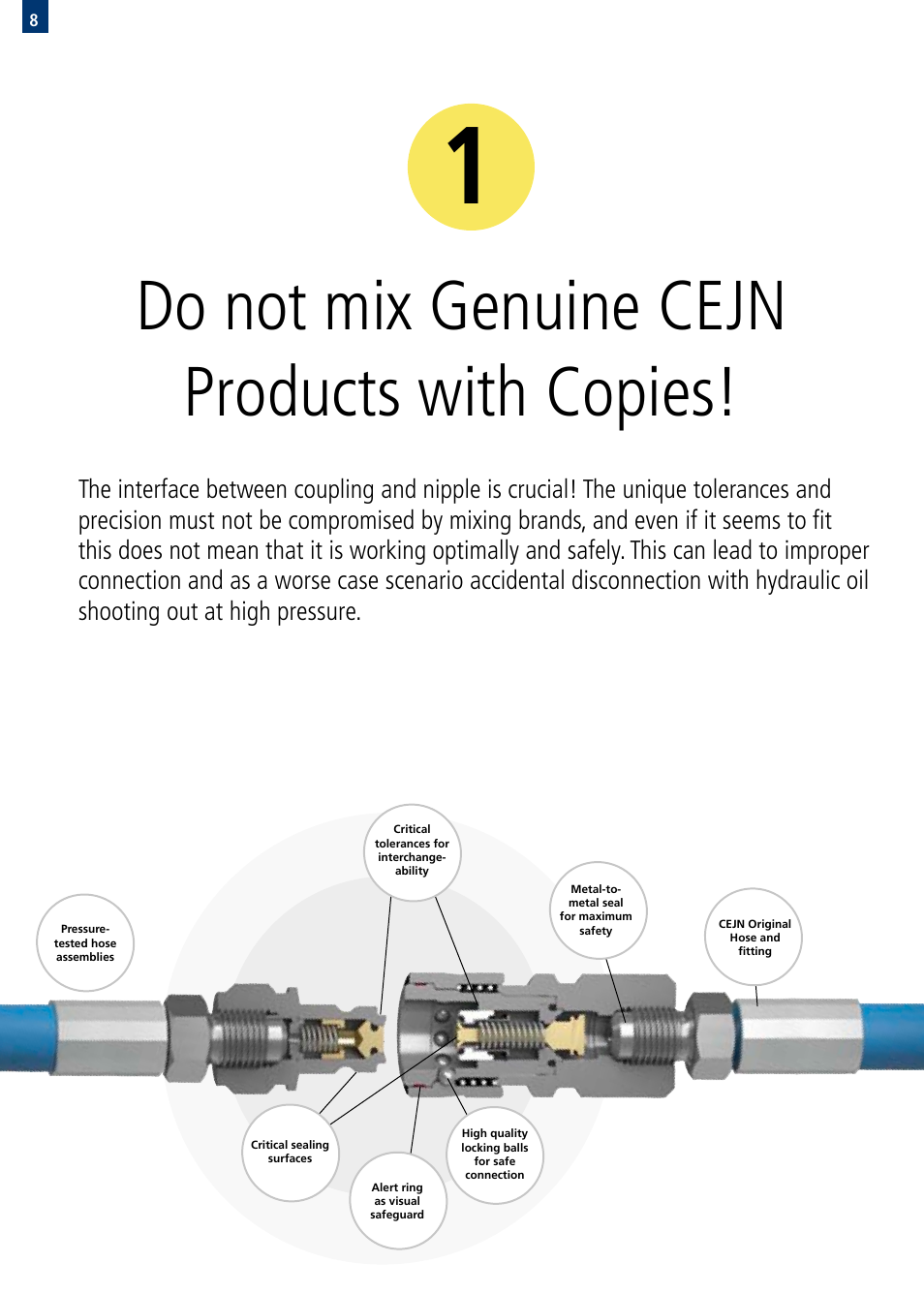 Do not mix genuine cejn products with copies | CEJN Work Safely Onboard Ships User Manual | Page 8 / 20
