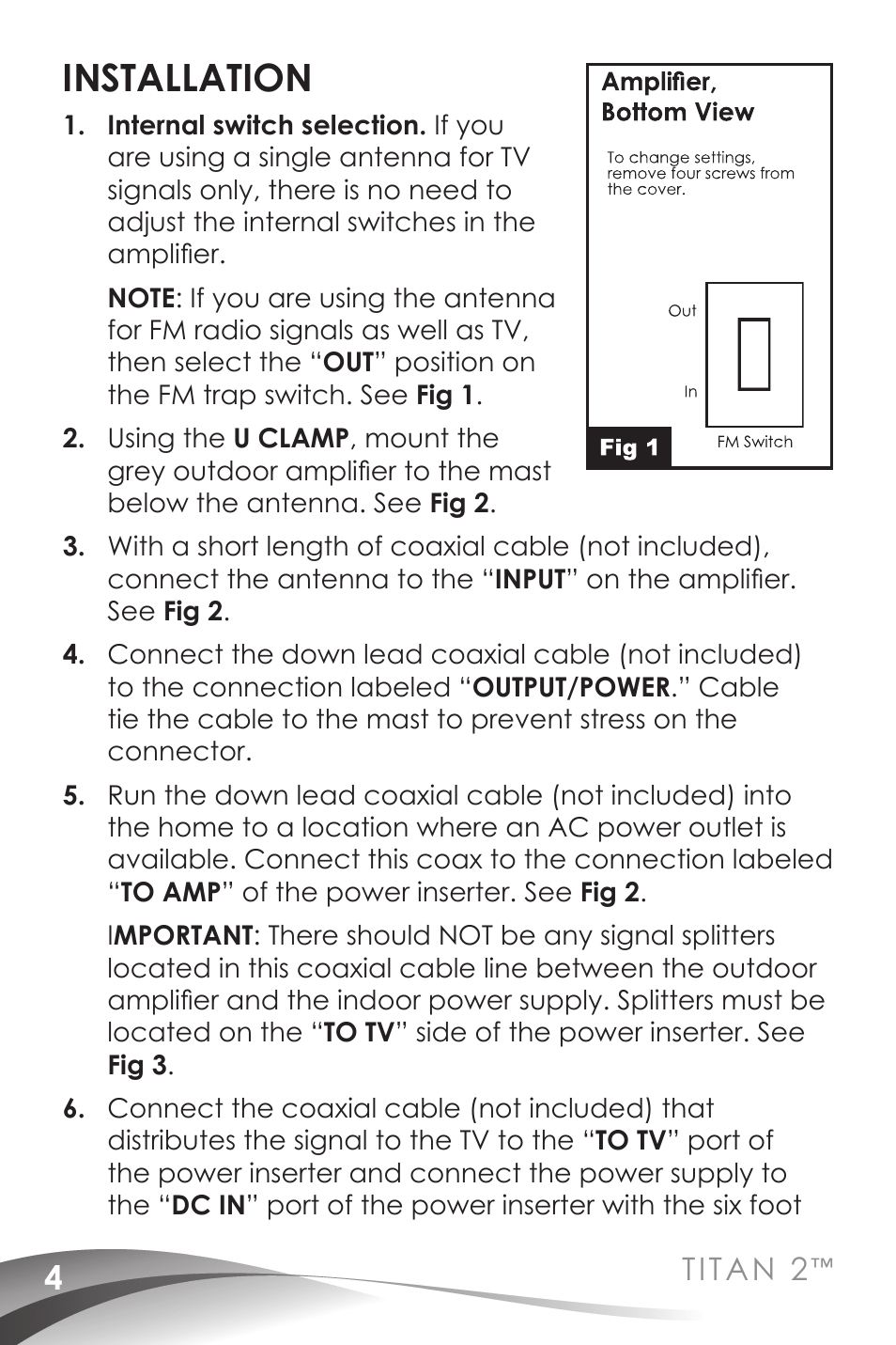 Installation, Titan 2 | Channel Master Titan 2 Preamplifiers (7777) User Manual | Page 6 / 24