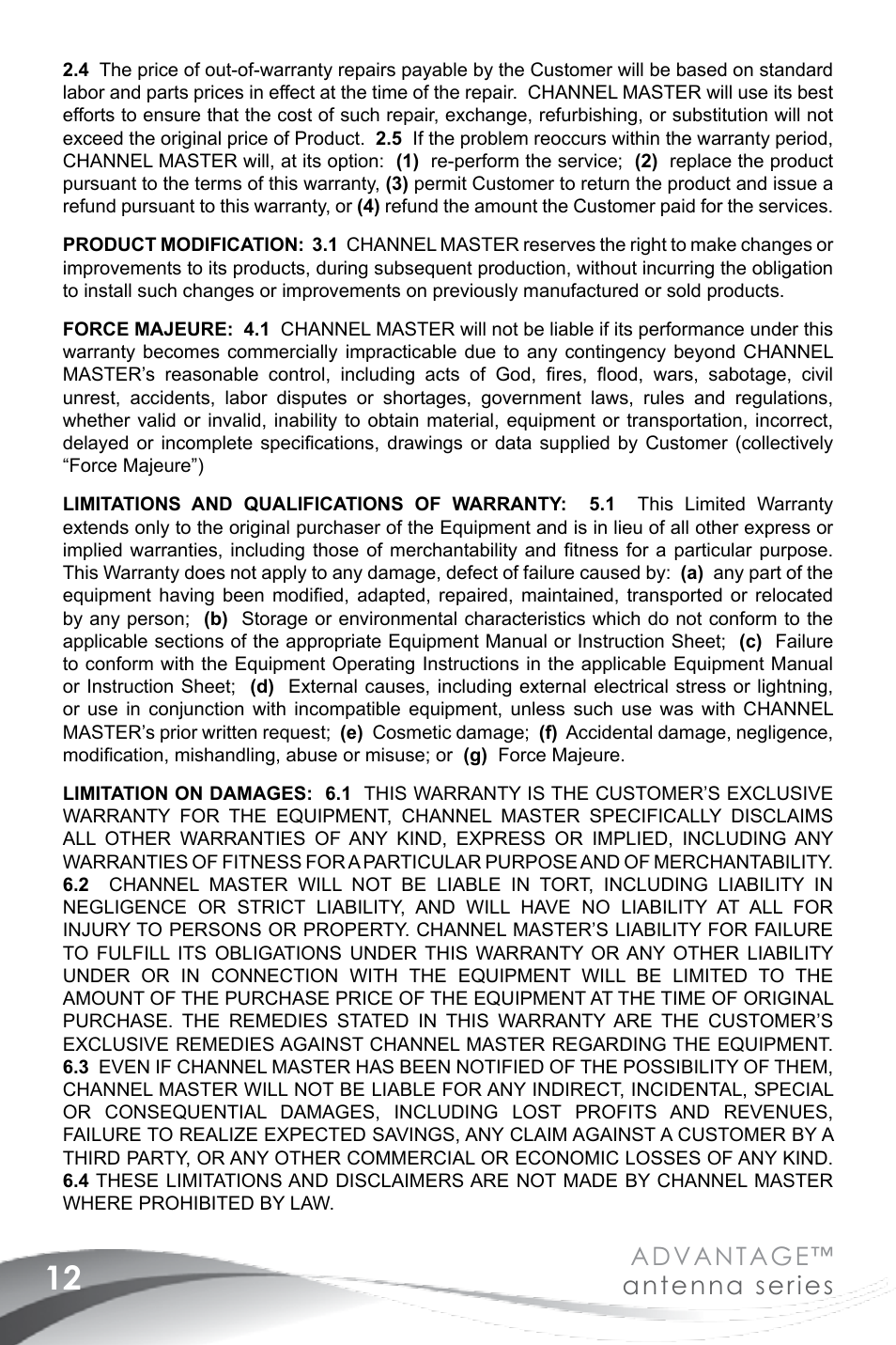 Advantage, Antenna series | Channel Master Advantage 100 (3020) User Manual | Page 14 / 36