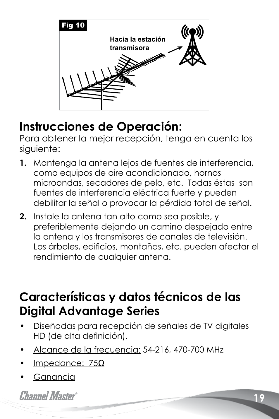 Instrucciones de operación | Channel Master Advantage 100 (3020) User Manual | Page 21 / 36