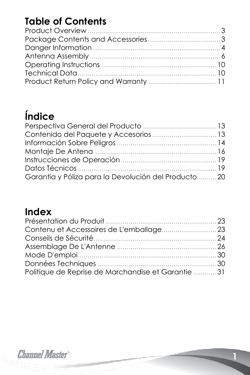 Channel Master Advantage 100 (3020) User Manual | Page 3 / 36