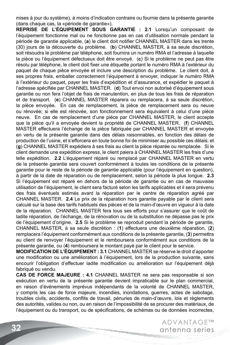 Advantage, Antenna series | Channel Master Advantage 100 (3020) User Manual | Page 34 / 36