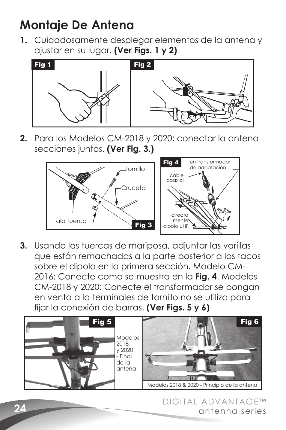 Montaje de antena, Digital advantage, Antenna series | Fig 2 fig 5 fig 5 fig 3 | Channel Master Digital Advantage 100 (2020) User Manual | Page 26 / 44