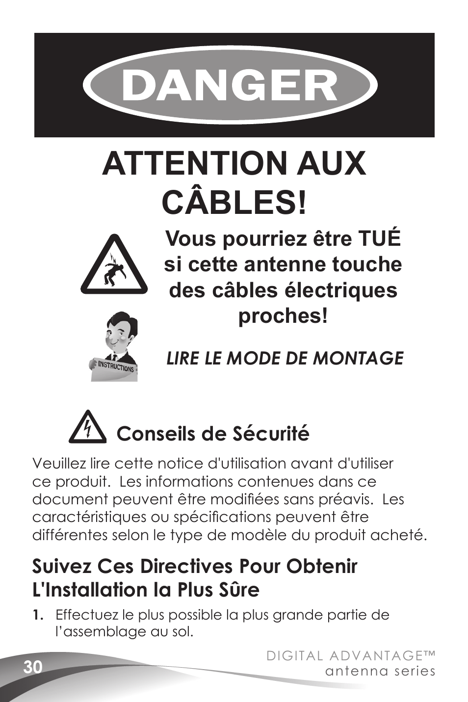 Attention aux câbles | Channel Master Digital Advantage 100 (2020) User Manual | Page 32 / 44