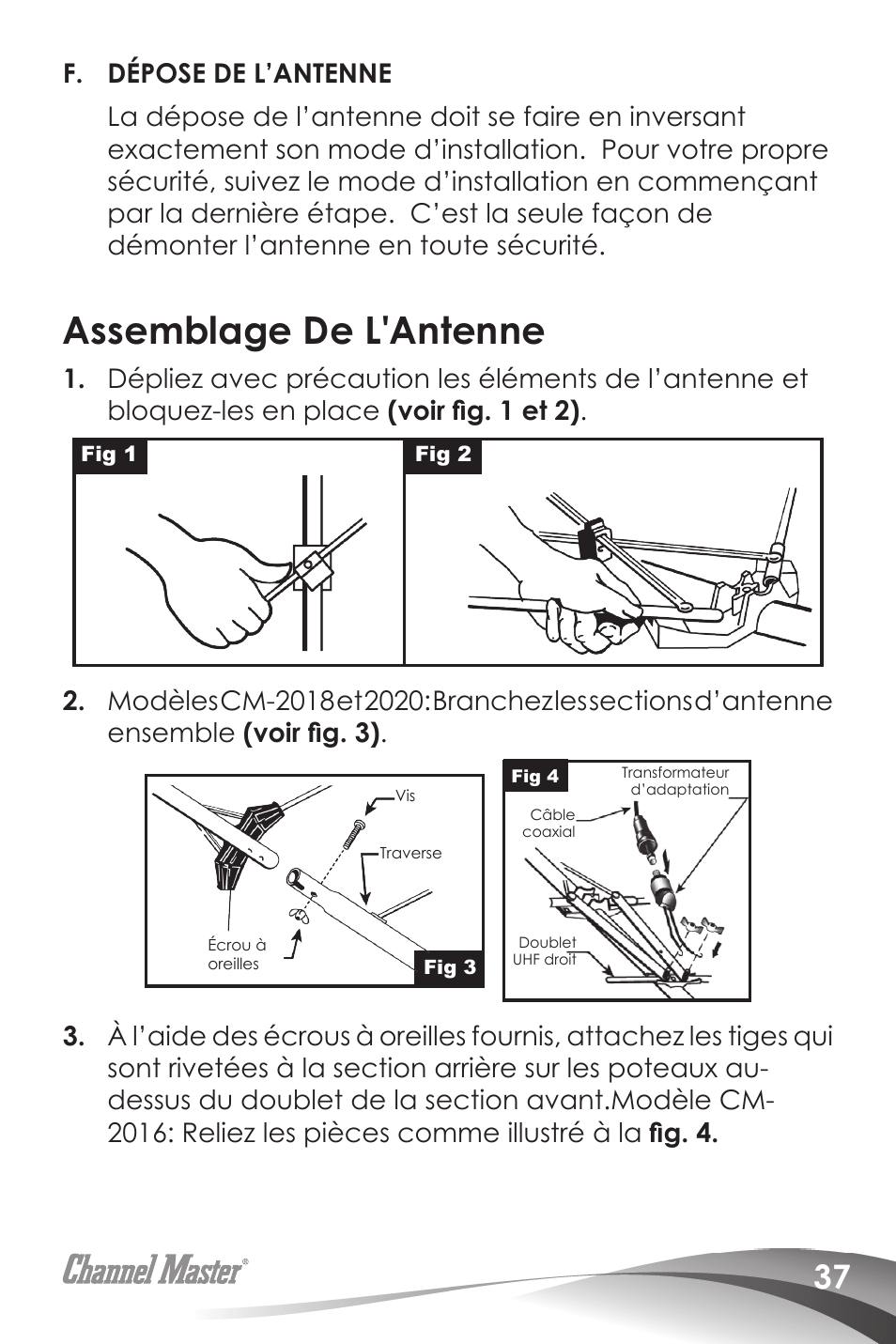 Assemblage de l'antenne | Channel Master Digital Advantage 100 (2020) User Manual | Page 39 / 44