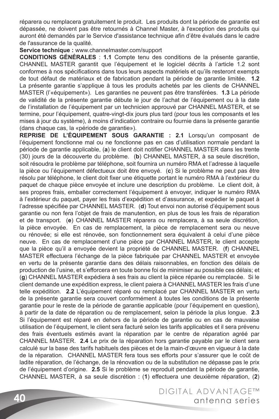 Digital advantage, Antenna series | Channel Master Digital Advantage 100 (2020) User Manual | Page 42 / 44