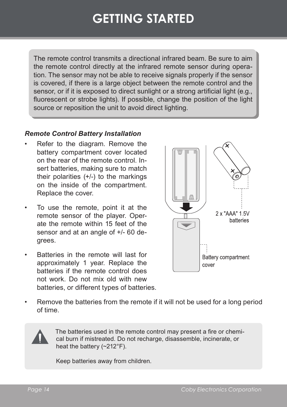 Getting started | COBY electronic DVD-53 User Manual | Page 14 / 40