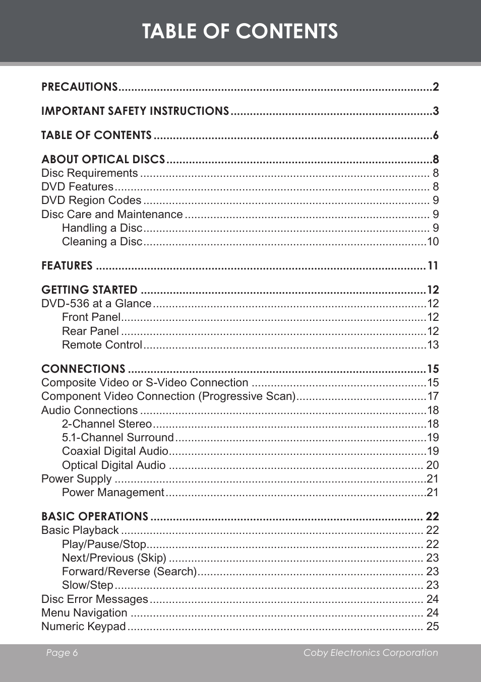 COBY electronic DVD-53 User Manual | Page 6 / 40