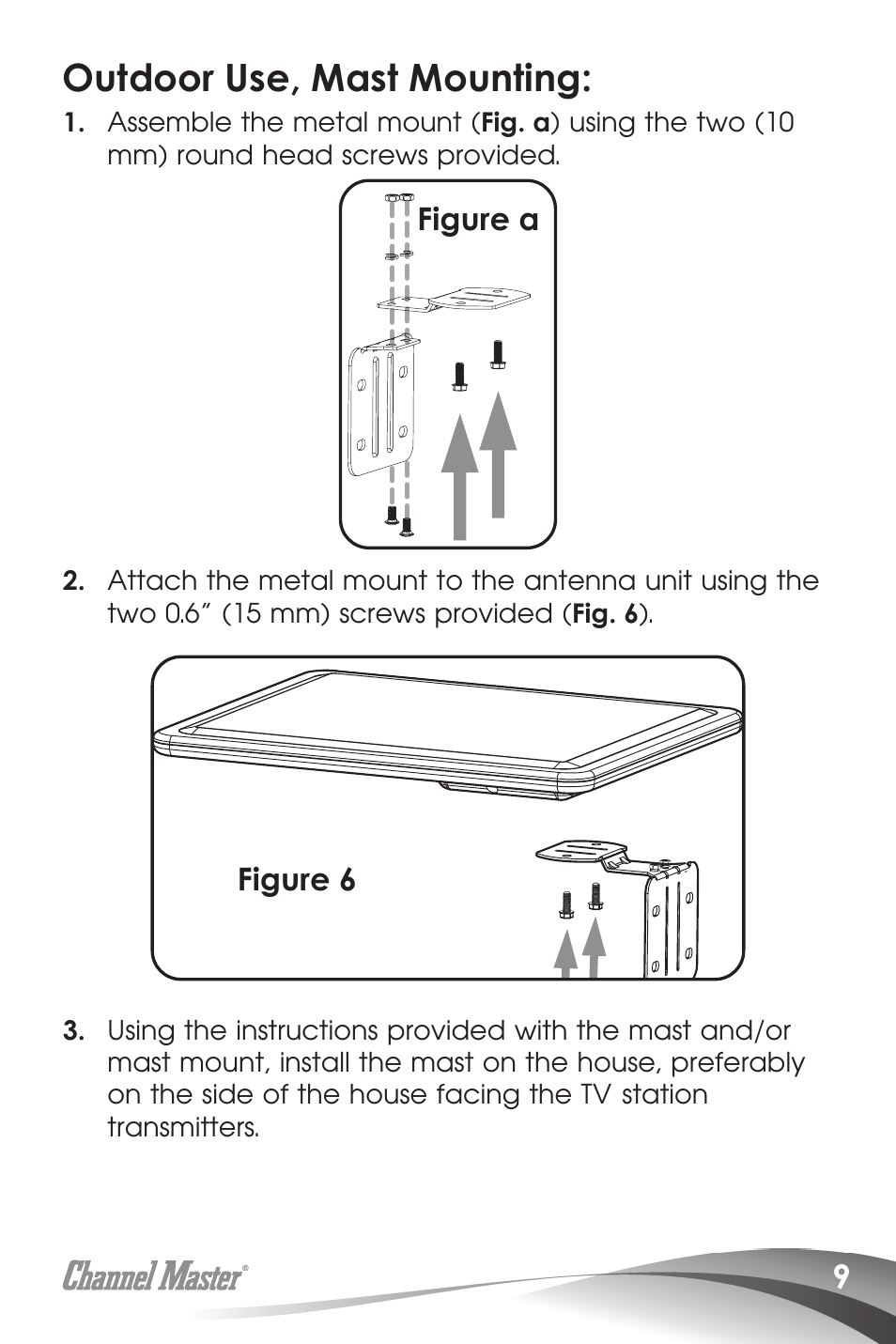 Outdoor use, mast mounting | Channel Master SMARTenna (3000HD) User Manual | Page 11 / 40
