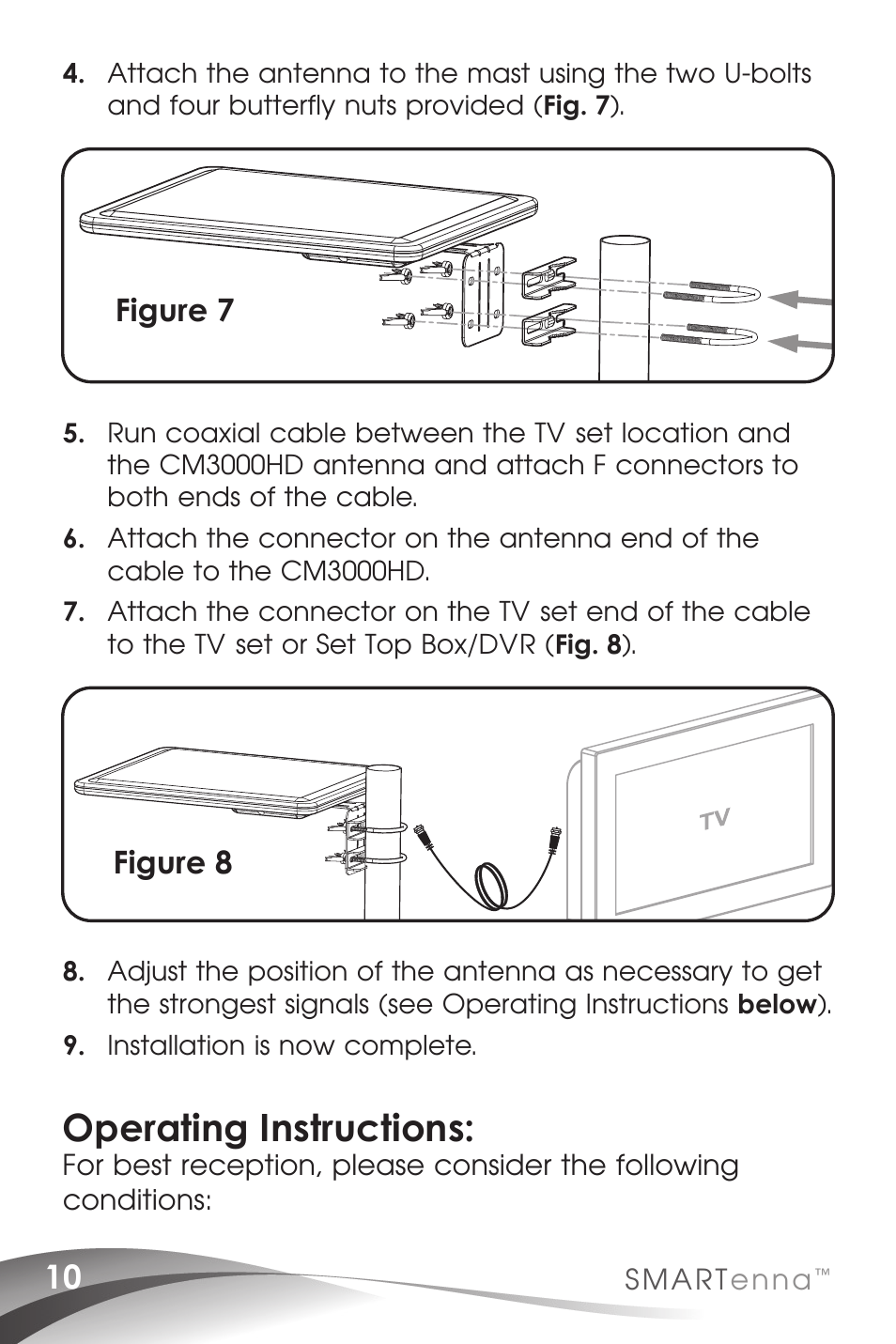 Operating instructions, Figure 7, Figure 8 | Channel Master SMARTenna (3000HD) User Manual | Page 12 / 40